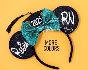 Graduation Hat Mickey ears, 2025 RN Graduation Mouse ears, Class of 2025 Headband, Minnie ears, Senior ears, Minnie Ears, Grad hat ears