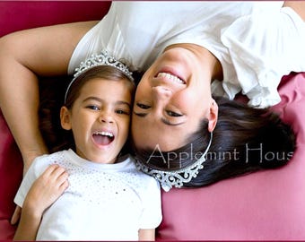 Silver Glitter Crown, Birthday Crown Headband for Mom or Daughter, Princess Girl Tiara, Party Crown Elastic Headband for Babies to Adults