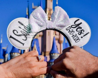 Bride ears, Bride Mickey ears, Engagement Mouse Ears, Minnie Ears, Custom Mickey Ears, Bride Ears with Veil, Engagement Ears,