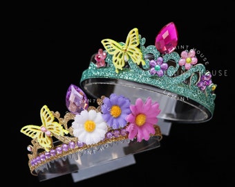 Princess crown, Birthday crown, Mirabel, Isabela inspired headband, flowers, butterfly, garden, gold, lavender crown, Tiara for kids, adults