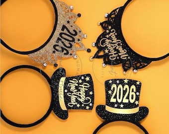 2026 Party Crown, New Years Eve Crown, Happy New Year Tiara, Top Hat Design Headband, 2026 New Year Accessories for Kids and Adults,