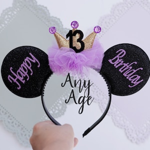 Custom Birthday Mickey Ears: Sparkle Crown Headband
