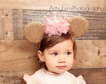 Birthday Pink Crown ears, Mickey ears, Birthday ears, First Birthday Mickey ears, Birthday Custom ears, Minnie ears, Mickey ears, Mouse ears