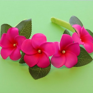 Hawaiian Flower birthday flower headband,  Tropical flower headband for Women and kids, Hawaiian flower crown, plumeria