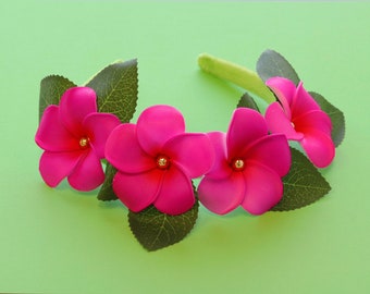 Hawaiian Flower birthday flower headband,  Tropical flower headband for Women and kids, Hawaiian flower crown, plumeria