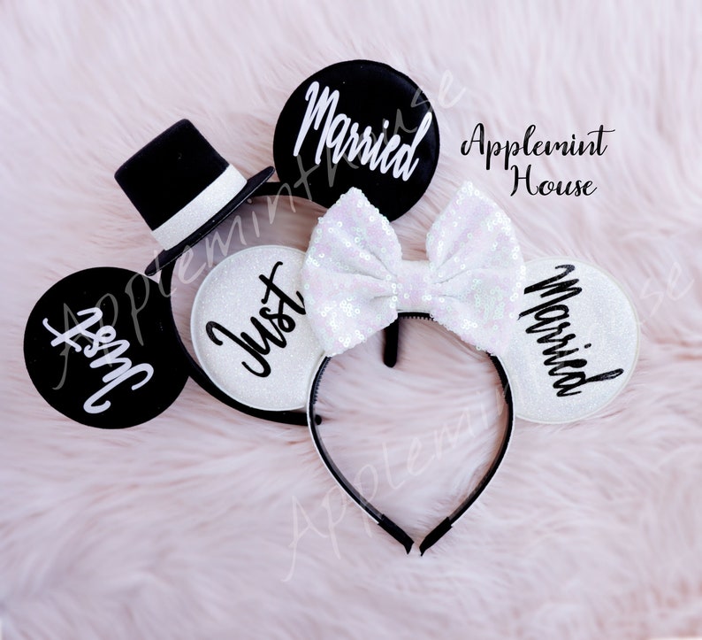 Bride ears, Bride Mickey ears, Mickey Ears, Bride Minnie ears, Bride and groom, Mouse ears headband, Just Married Wedding ears image 2