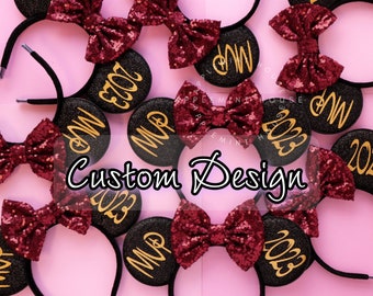 Custom Mickey Ears, Mickey Ears, Burgundy Minnie ears, Customized Mouse Ears, Maroon Mouse Ears with Logo, National 2025 Ears, Summit Ears