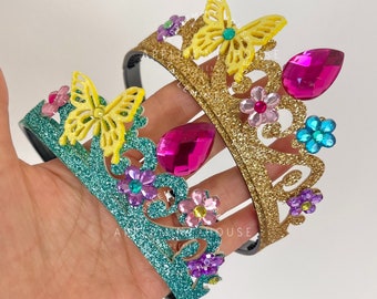 Princess crown, Birthday crown, Mirabel inspired headband, flowers, butterfly, garden, gold, lavender crown headband, Tiara for kids, adults