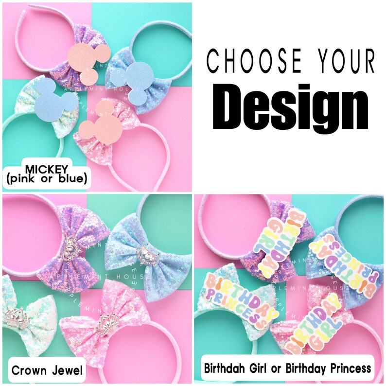 Puede incluir: Cuatro dise&ntilde;os de diadema diferentes con lentejuelas y purpurina. Los dise&ntilde;os incluyen orejas de Mickey Mouse, una joya de corona, una ni&ntilde;a de cumplea&ntilde;os y una princesa de cumplea&ntilde;os. Elige tu dise&ntilde;o.