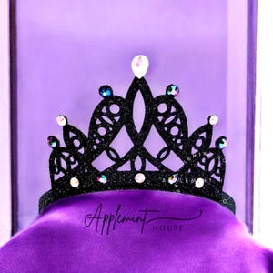 Corona de miércoles, diadema de disfraz con purpurina negra, corona de cumpleañera para bebés y niños, corona de bruja de Halloween para mujer, diadema elástica