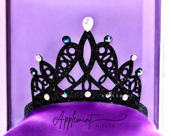 Wednesday Crown, Black Glitter Costume Tiara Headband, Birthday Girl Crown for Babies & Kids, Woman Halloween Witch Crown, Elastic Headband