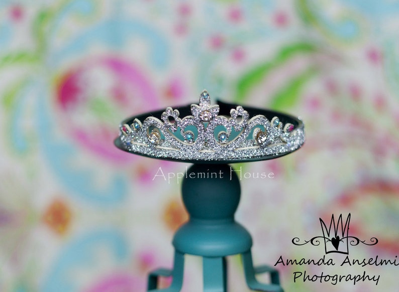 Birthday Silver Crown, Princess glitter crown, Tiara crown, Party crown for baby girl kids, Birthday Girl Crystal Stone Crown headband image 2