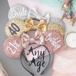 Birthday Ears, Mickey ears, Birthday Mickey ears, Minnie ears, Custom Mouse Ears Headband, Silver ears, gold ears, Rose gold ears