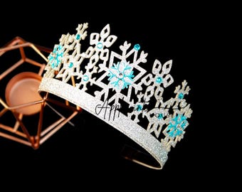 Ice Queen Crown, Princess Birthday Crown, Halloween Costume Headpiece , Characters Headband for Adults and Kids, Girl Silver and Gold Crown