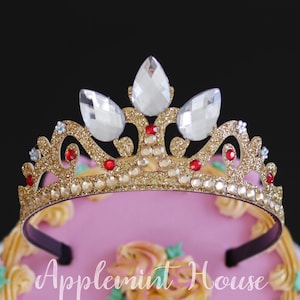 Rapunzell Crown Headband, Gold Glitter Princess Tiara, Birthday Crown, Gifts for Kids, Girls & Adults, Elastic Headband for babies