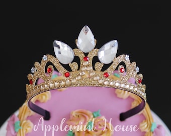 Rapunzell Crown Headband, Gold Glitter Princess Tiara, Birthday Crown, Gifts for Kids, Girls & Adults, Elastic Headband for babies