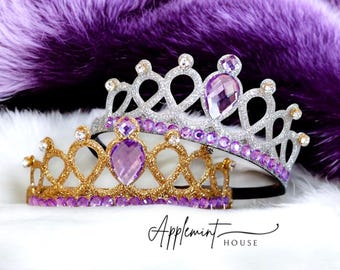 Gold or Silver Crown, Girl Birthday Headband, Sofia Tiara Elastic Headband for Babies to Adults, Princess Dress up Glitter Crown for Kids