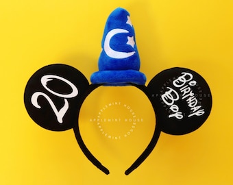 Sorcerer Birthday Boy ears, Mickey ears, Birthday ears, Magic Mouse ears for boys, Birthday Mickey ears for Men,  Mickey ears headband