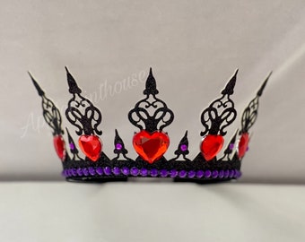 Queen Of Hearts Crown, Queen Of Hearts Costume crown, Birthday Crown, Glitter Black Crown Headband, Princess Crown, Halloween Costume Crown