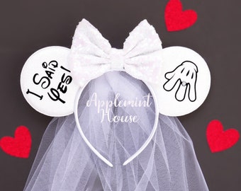 Bride Mickey Ears, Bride ears, Mickey ears, Engagement Minnie Ears, Bride and Groom Minnie Ears, Mouse Ears Headband with Veil