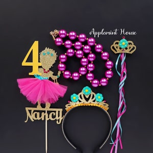 Conjunto de corona y adorno para tarta Fancy Nanci, corona para disfraz, conjunto de regalo de princesa de cumpleaños, collar y varita para bebés, niños y niñas.