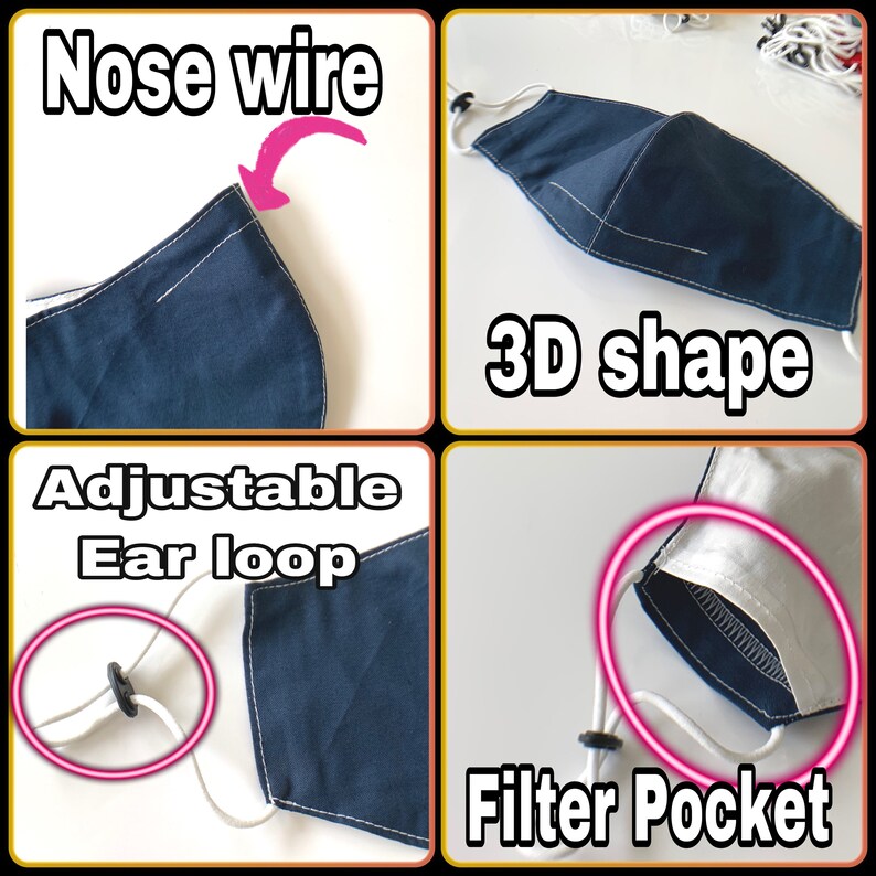 Face Mask with nose wire Face Mask with filter pocket Etsy