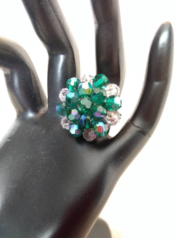 Beautiful teal green beaded cluster ring