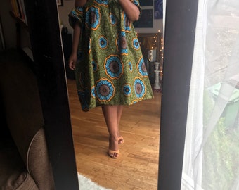 African print off-shoulder MIDI Dress