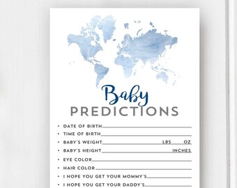 Baby Predictions for Baby Adventure Baby Shower World Map Travel Theme Navy Blue Baby Shower Printable . INSTANT DOWNLOAD No.96V3