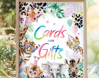 Safari Calling All Party Animals Cards and Gifts Sign: Jungle Theme (Digital Download) 896K2