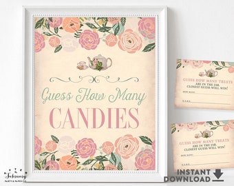 Guess How Many Candies Game Baby Shower Games Shabby Floral Baby Shower Tea Party Games Activities Girl Printable No.734BABY