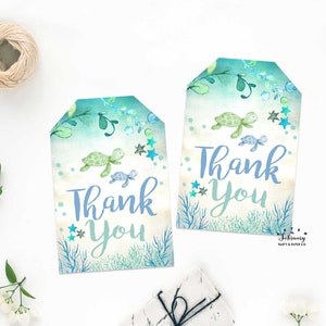 Tartaruga marina Grazie regalo Etichetta Baby Shower Decorazione sotto il mare Sottomarino Mare Ragazzo Baby Shower Tag stampabile // Download istantaneo 1204