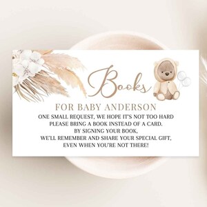 EDITABLE Pampas Grass Boho Teddy Bear Gender Neutral Books for Baby Bring a Book Request Insert Printable Template Instant Download 400V5