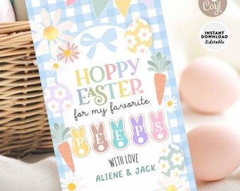 EDYTOWALNE Hoppy Happy Easter Gift Tags Wielkanocny Króliczek Smakołyk Szkoła Dzieci Kościół Nauczyciel Wielkanocne Tagi Szablon do wydruku Pobierz 10E (9-1)