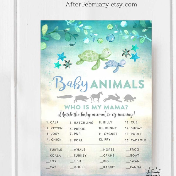 Sea Turtle Baby Animal Shower Game Under the Sea Undersea Sea Turtle Boy Baby Shower Games Game Printable // Instant Download 1204