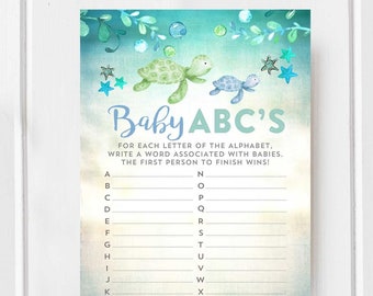 Sea Turtle Baby ABC Game Printable Under the Sea Undersea Sea Turtle Boy Baby Shower Games Game Printable // Instant Download 1204