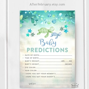 Sea Turtle Baby Predictions for Baby Under the Sea Undersea Turtle Boy Baby Shower Games Game Printable // Instant Download 1204