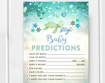 Predicciones de bebés de tortugas marinas para bebés bajo el mar Tortugas submarinas Juegos de baby shower para niños Juego imprimible // Descarga instantánea 1204