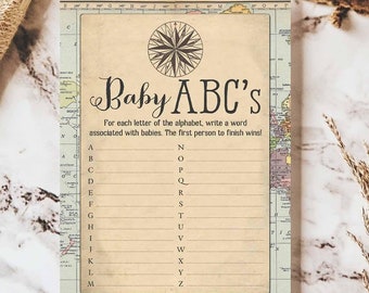 Gra ABC dla dzieci do wydrukowania Przygoda w podróży Gra na baby shower Dookoła świata Gry na baby shower dla chłopców do wydrukowania (NATYCHMIASTOWE POBIERANIE) 1269
