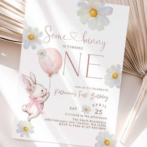Editable Somebunny Easter Bunny 1st First Birthday Invitation Some Bunny Birthday Party Invite Printable Download Template 152K1 (1)