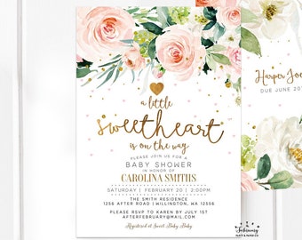 Sweetheart Baby Shower Invitation Blush Pink Floral Valentine Day Baby Shower Invitation Invite // Digital Printable OR Printed No.1086 (V2)
