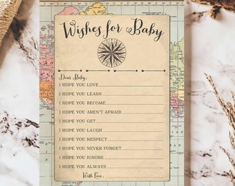 Wishes for Baby Wishes Card Travel Adventure Baby Shower Game Around the World Baby Shower Games Boy (Instant Download) 1269