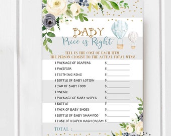 Baby Shower Price is Right Boy Baby Shower Games Blue Floral Hot Air Balloon Baby Shower Game Games Printable (Instant Download) 1311V1