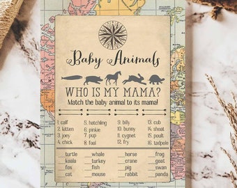 Gra Baby Shower Animal Printable Travel Adventure Gra Baby Shower Dookoła świata Gry Baby Shower Chłopiec (INSTANT DOWNLOAD) 1269