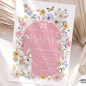 EDITABLE Some Bunny Baby Shower Invitation Spring Wildflower Floral Girl Rabbit Baby Shower Invite Printable Template Download 312V1 (1)