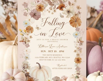 Pumpkin Fall Bridal Couples Wedding Shower Fall In Love Invitation Invite Template 1220BR3 (1)