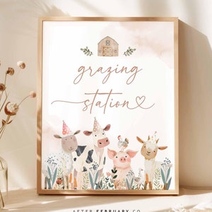 Farm Animal Boho Grazing Station Sign Girl Farm Calling All Party Animals Birthday Decor Sign Digital Printable Instant Download 198K1