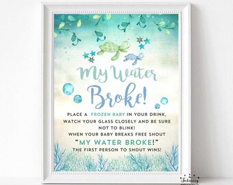 Sea Turtle Baby Shower Game: My Water Broke Printable (Instant Download) 1204
