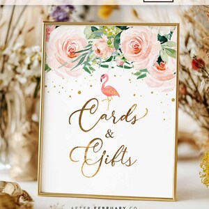 Pampa's flamingo babyshower kaarten en cadeaus teken Let's Flamingle Girl Blush roze gouden bloemen tropische tropische digitale afdrukbare Instant Download 192