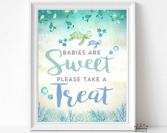 Sea Turtle Babies are Sweet Please Take a Treat Sign Printable Baby Boy Shower Decoration Decor Decor Sign Printable / Instant Download 1204